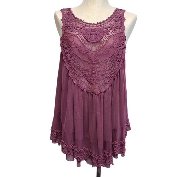 Altar'd State Purple Lace Baby Doll Long Top M - Picture 1 of 6